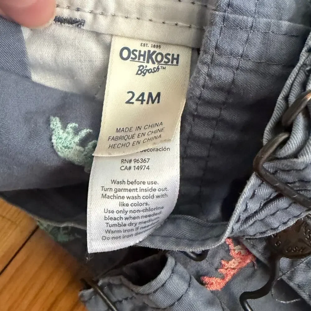 OshKosh B’gosh 24M Dinosaur Embroidered Toddler Boys Blue Cotton Overalls